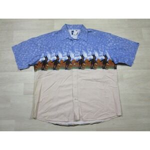 Wrangler Brush Popper Shirt Men's (2XL) Pearl Snap Western Roping Cowboy Graphic
